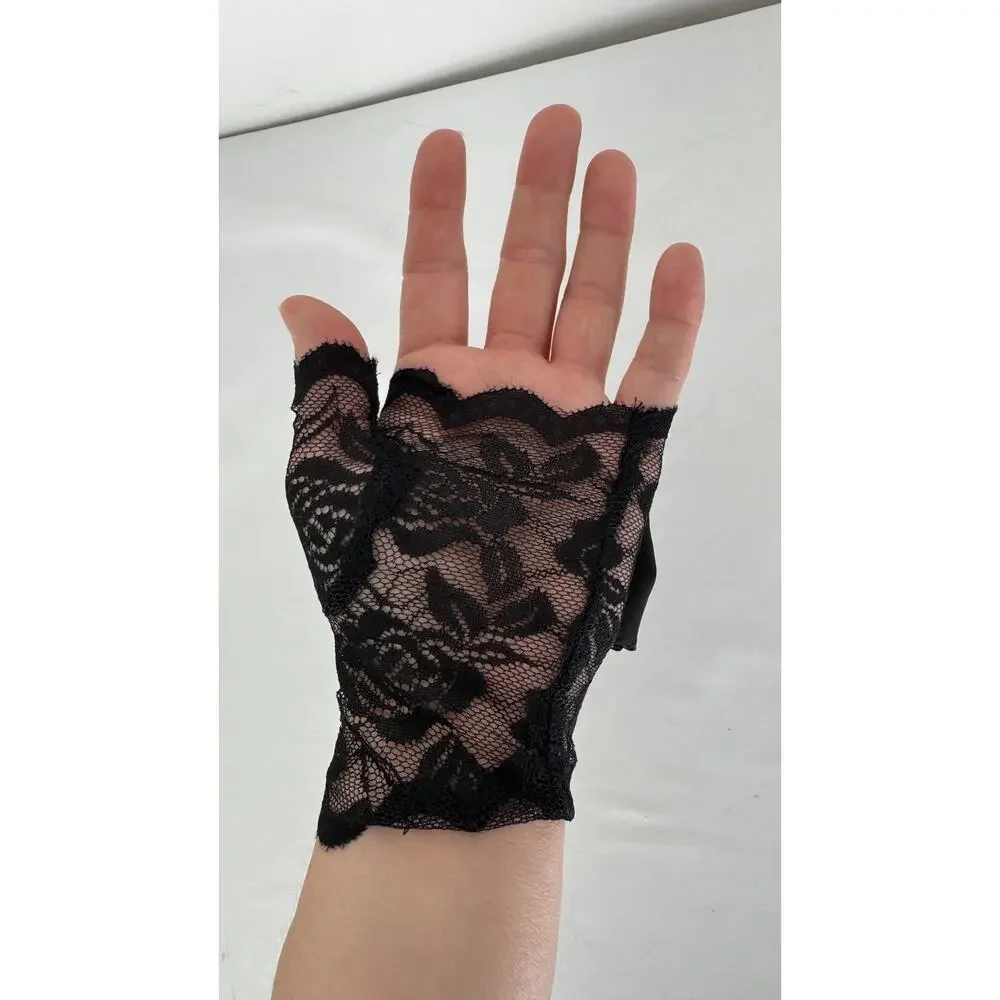 Les Archives Petite Arc Lace Gloves Open Finger Bow Black New Sequin